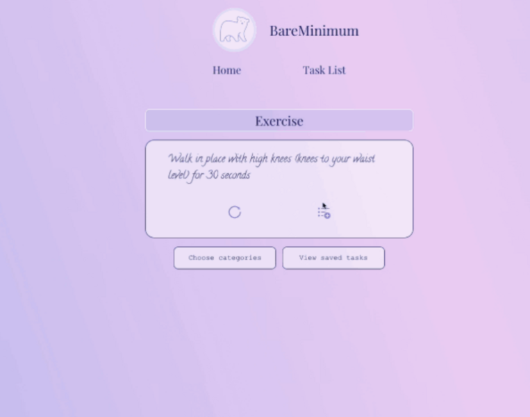 Screenshot detail for project Bare Minimum
