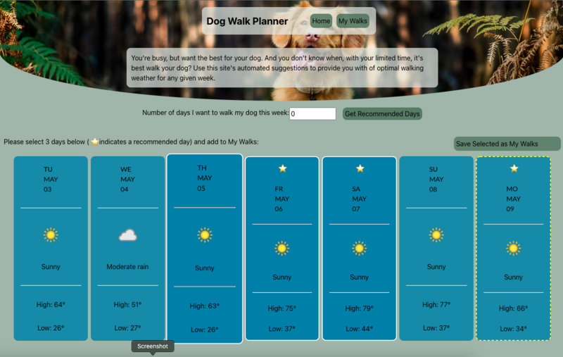 Screenshot thumbnail #3 for project Dog Walker Weather Recommender