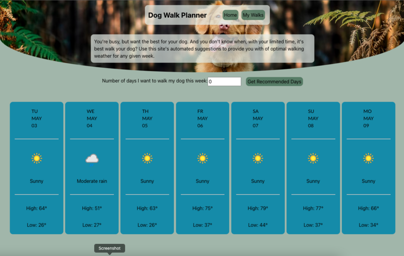 Screenshot detail for project Dog Walker Weather Recommender