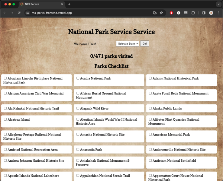 Screenshot detail for project National Parks Service Service