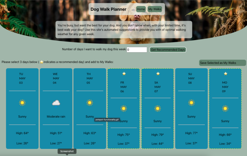 Screenshot thumbnail #2 for project Dog Walker Weather Recommender