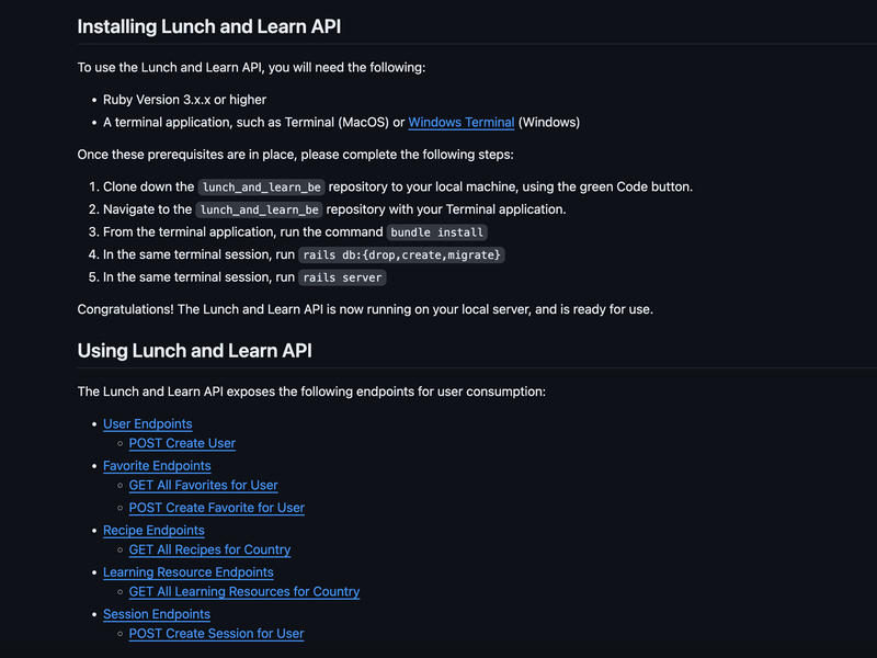 Screenshot detail for project Lunch and Learn API