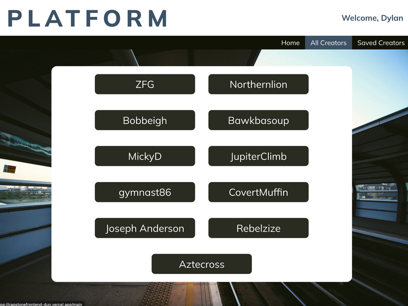 Screenshot detail for project Platform - A Social Media Aggregator