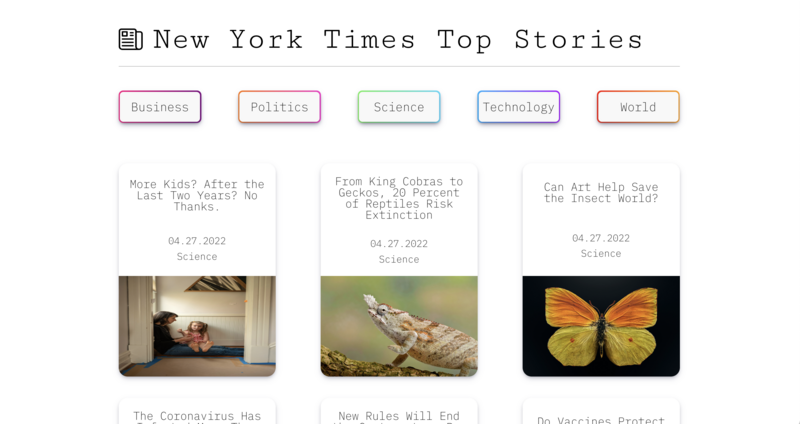 Screenshot thumbnail #2 for project New York Times Top Stories 