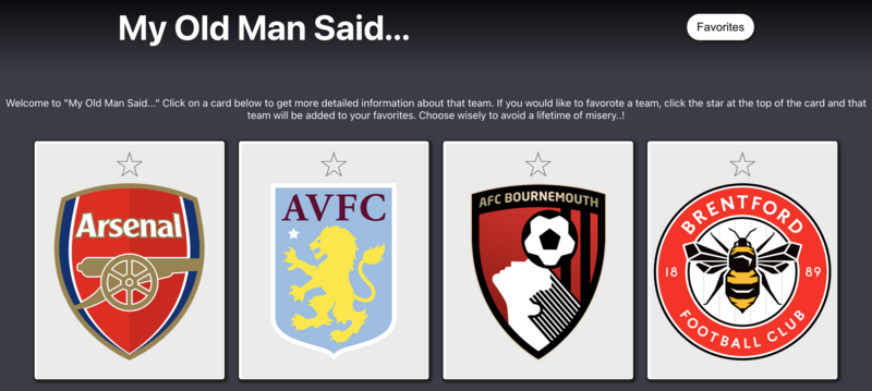 Screenshot detail for project My Old Man Said, (Premier League)