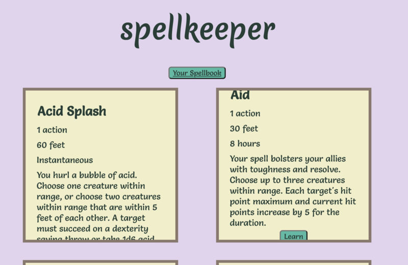 Screenshot detail for project spellkeeper